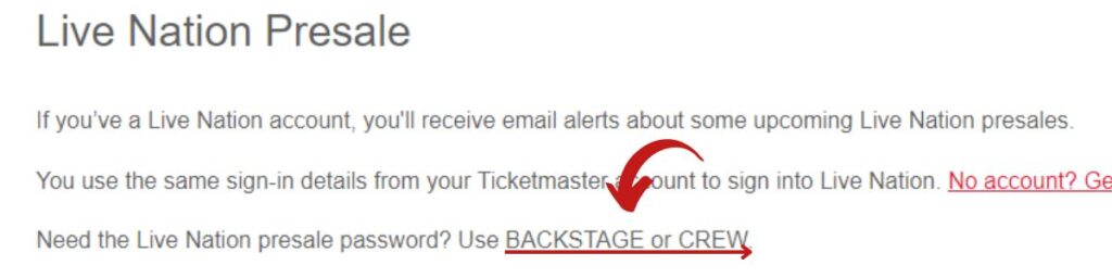 Live nation presale code