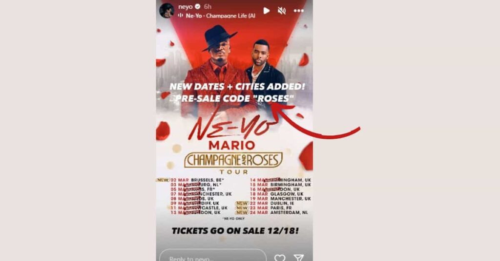 NE YO presale code ROSES